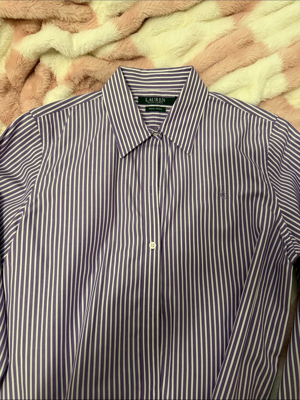Lauren Ralph Lauren Purple and White Striped Dress Shirt